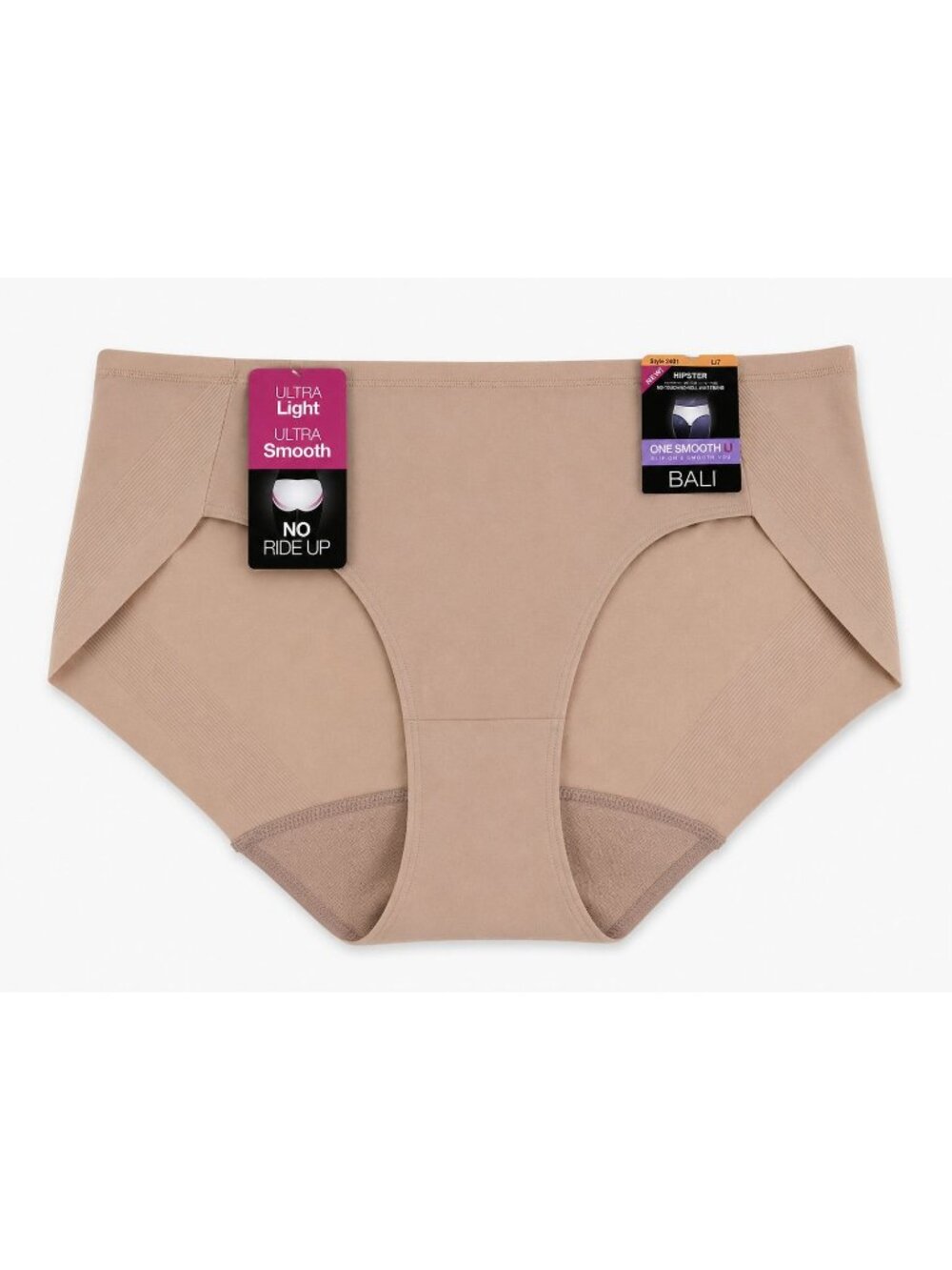 BALI Large 7 One Smooth U Hipster Panty Smoothing Tagless Panties Nude Beige NEW